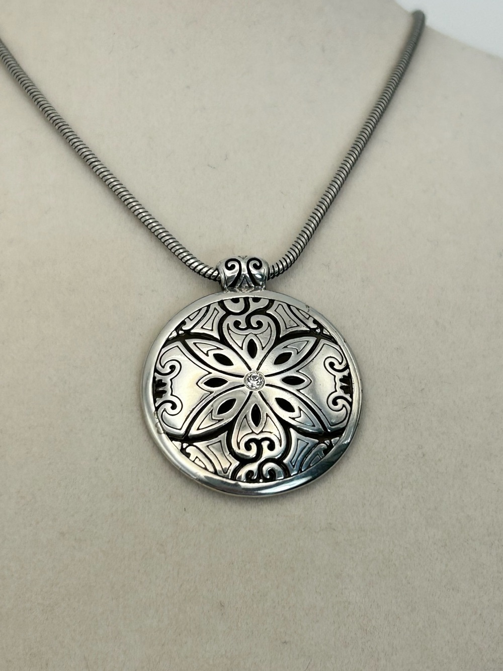 Brighton Florencia Pendant Necklace 18" Silver Plated Clear Crystal Floral - Picture 1 of 10